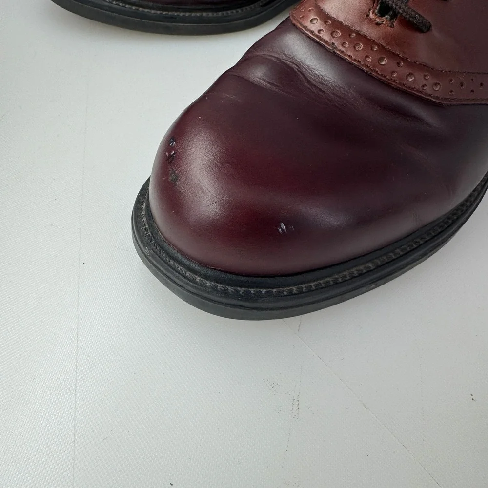 Vintage Nunn Bush Saddle Shoes Men 9.5M Burgundy Brown Leather Brogue Oxford